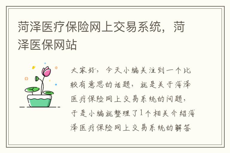 菏泽医疗保险网上交易系统，菏泽医保网站