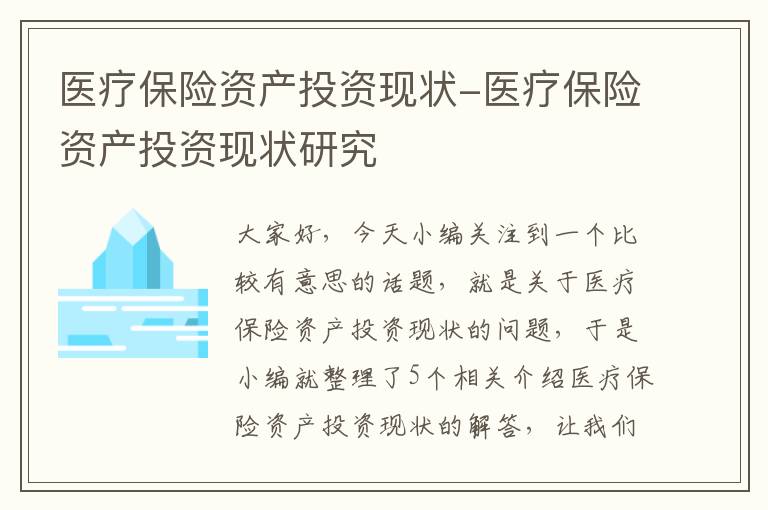 医疗保险资产投资现状-医疗保险资产投资现状研究