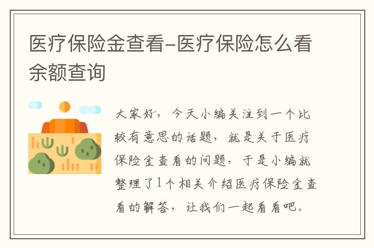 医疗保险金查看-医疗保险怎么看余额查询