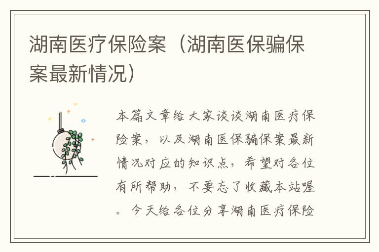 湖南医疗保险案（湖南医保骗保案最新情况）