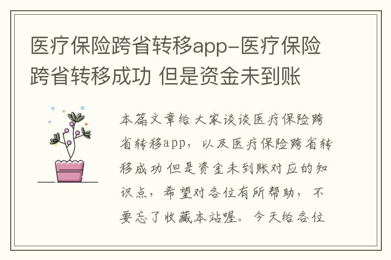 医疗保险跨省转移app-医疗保险跨省转移成功 但是资金未到账