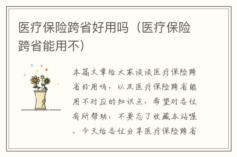 医疗保险跨省好用吗（医疗保险跨省能用不）