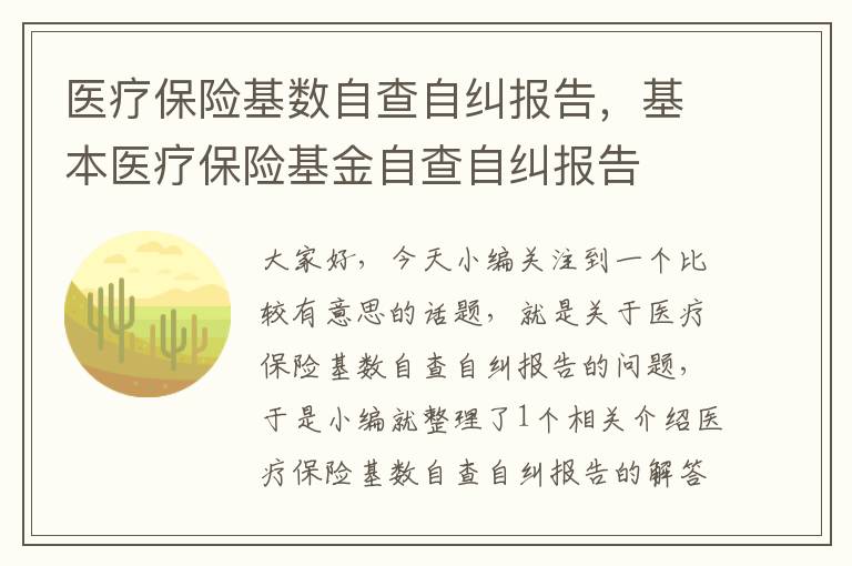 医疗保险基数自查自纠报告，基本医疗保险基金自查自纠报告