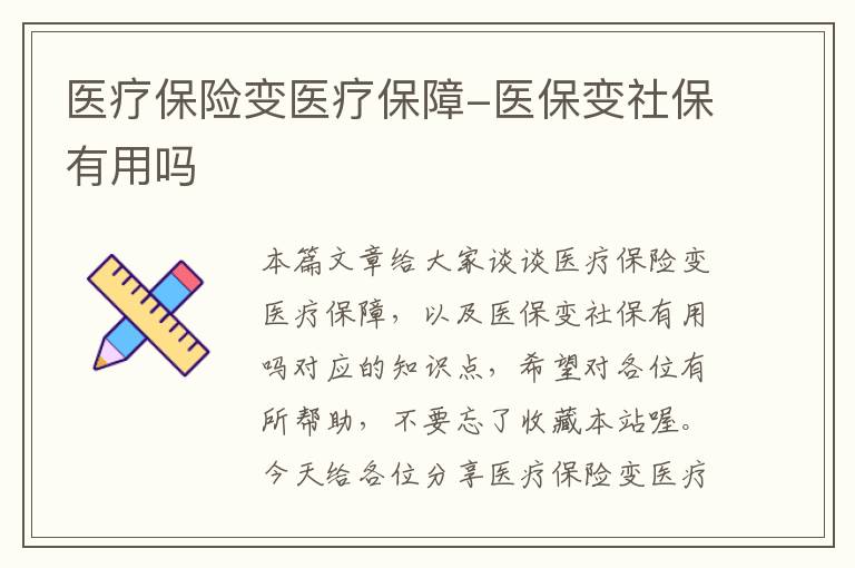 医疗保险变医疗保障-医保变社保有用吗