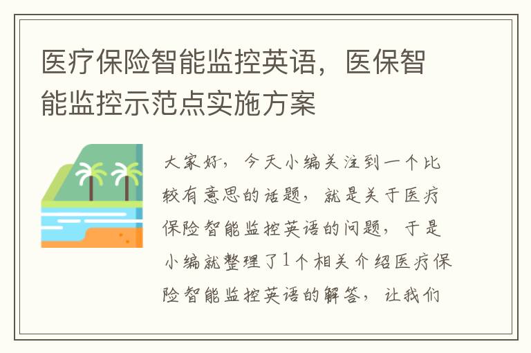 医疗保险智能监控英语，医保智能监控示范点实施方案