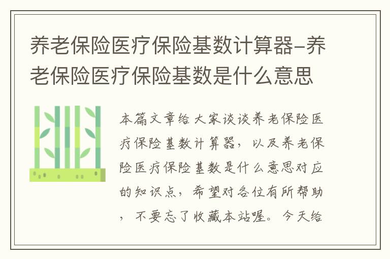 养老保险医疗保险基数计算器-养老保险医疗保险基数是什么意思