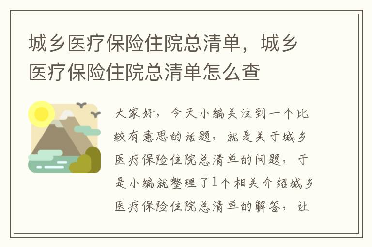 城乡医疗保险住院总清单，城乡医疗保险住院总清单怎么查