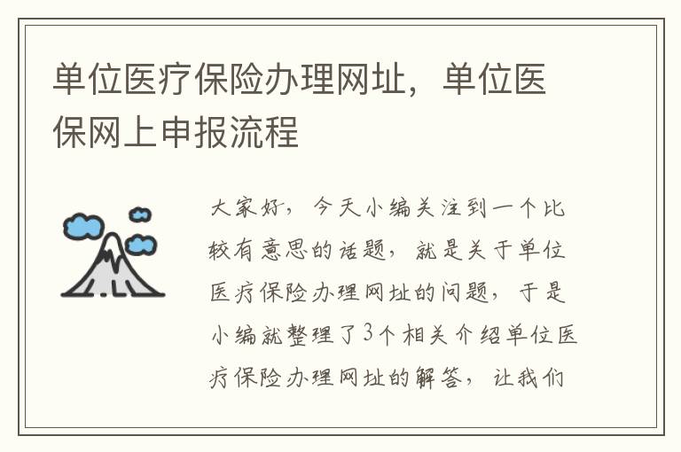 单位医疗保险办理网址，单位医保网上申报流程