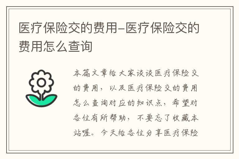 医疗保险交的费用-医疗保险交的费用怎么查询