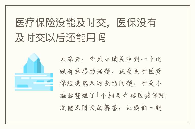 医疗保险没能及时交，医保没有及时交以后还能用吗