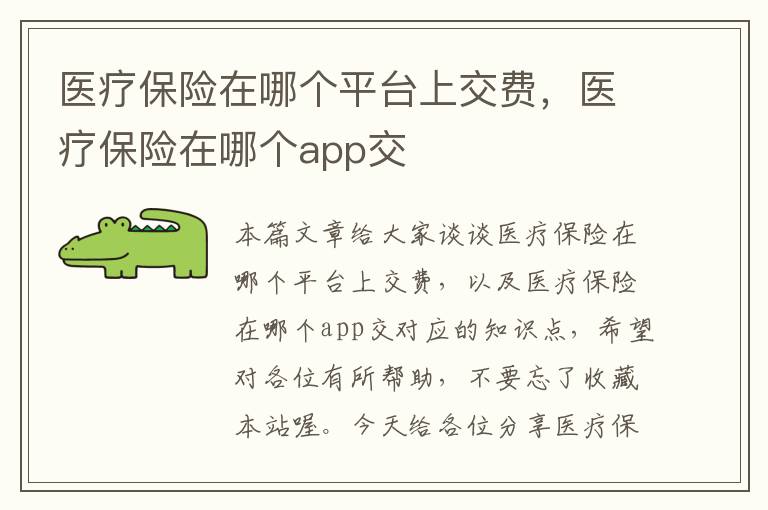 医疗保险在哪个平台上交费，医疗保险在哪个app交