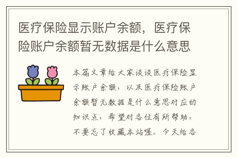 医疗保险显示账户余额，医疗保险账户余额暂无数据是什么意思