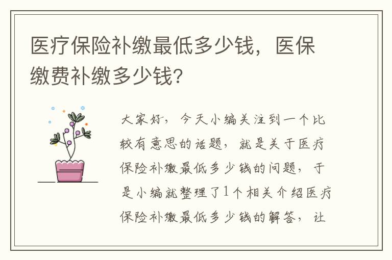 医疗保险补缴最低多少钱，医保缴费补缴多少钱?