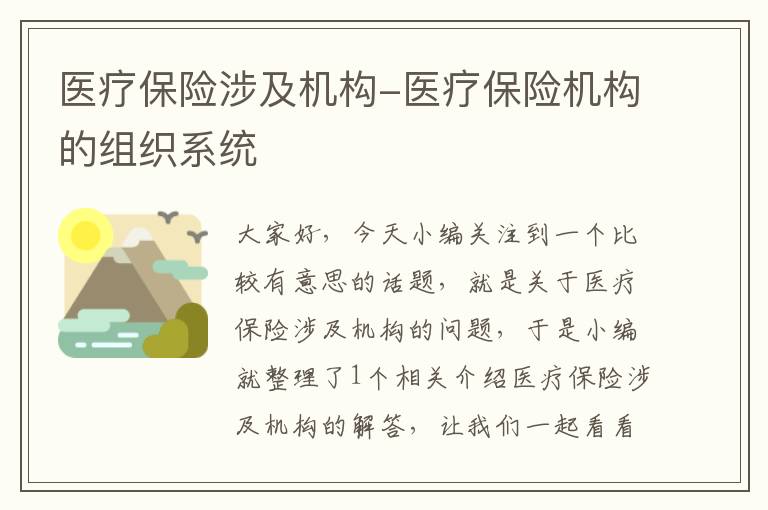 医疗保险涉及机构-医疗保险机构的组织系统