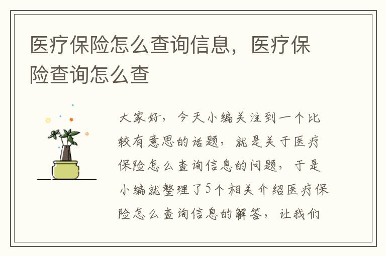 医疗保险怎么查询信息，医疗保险查询怎么查