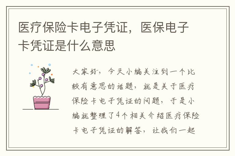 医疗保险卡电子凭证，医保电子卡凭证是什么意思