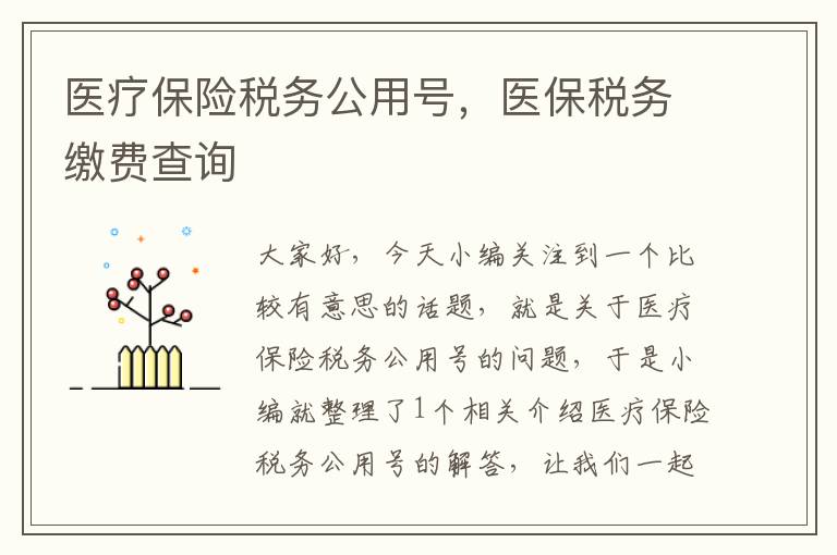 医疗保险税务公用号，医保税务缴费查询