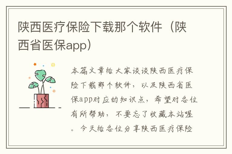 陕西医疗保险下载那个软件（陕西省医保app）