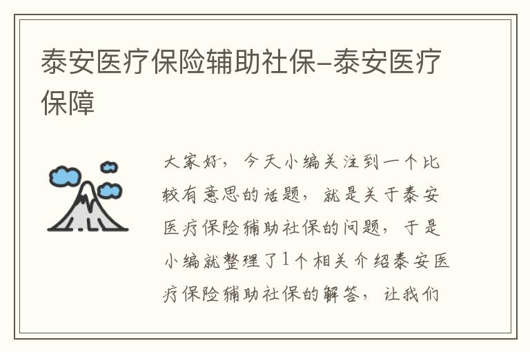 泰安医疗保险辅助社保-泰安医疗保障