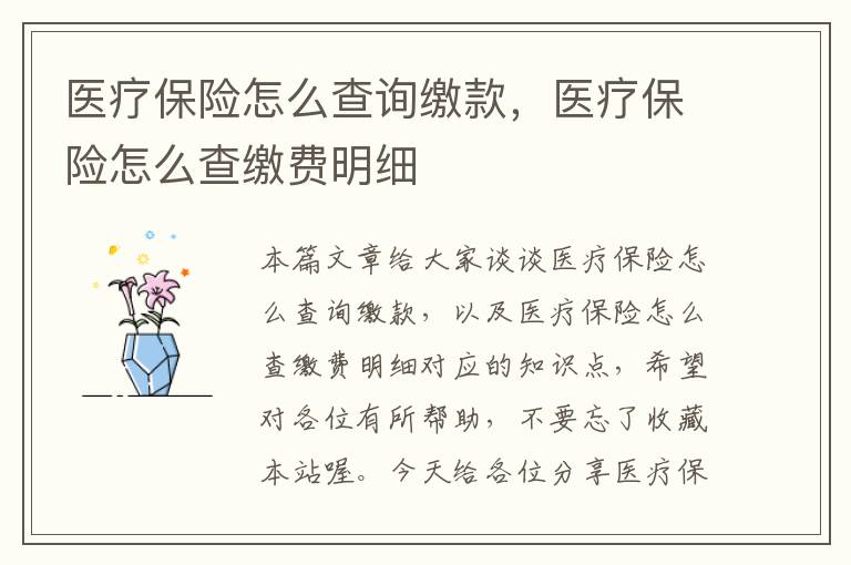 医疗保险怎么查询缴款，医疗保险怎么查缴费明细