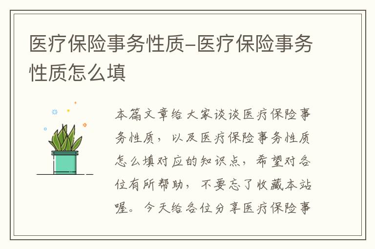 医疗保险事务性质-医疗保险事务性质怎么填