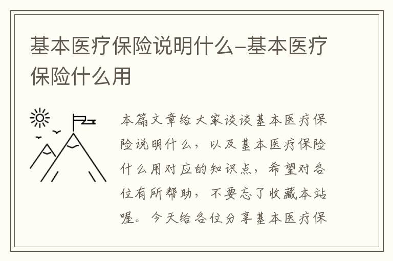 基本医疗保险说明什么-基本医疗保险什么用