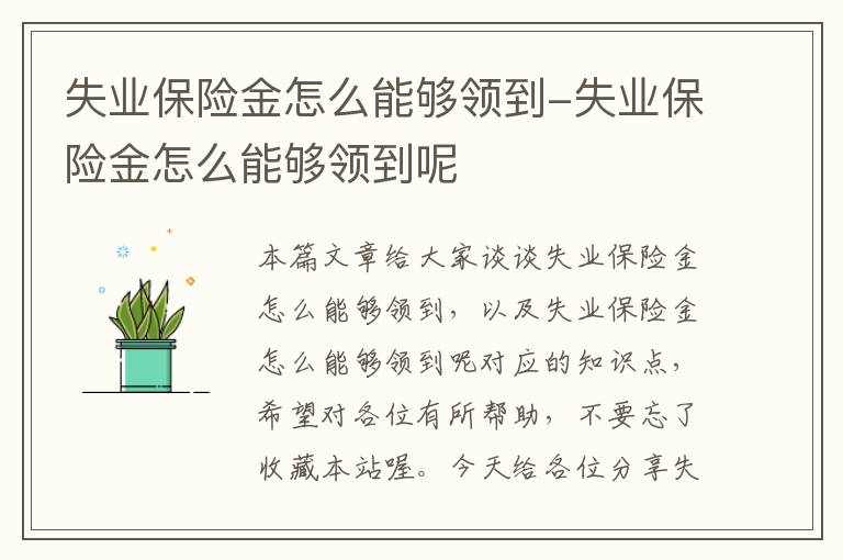 失业保险金怎么能够领到-失业保险金怎么能够领到呢