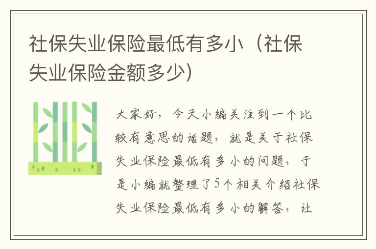 社保失业保险最低有多小（社保失业保险金额多少）