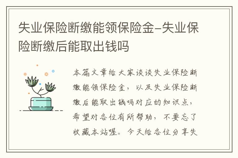 失业保险断缴能领保险金-失业保险断缴后能取出钱吗