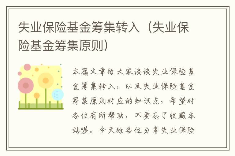 失业保险基金筹集转入（失业保险基金筹集原则）