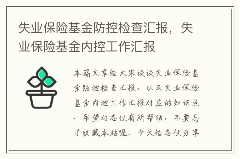 失业保险基金防控检查汇报，失业保险基金内控工作汇报