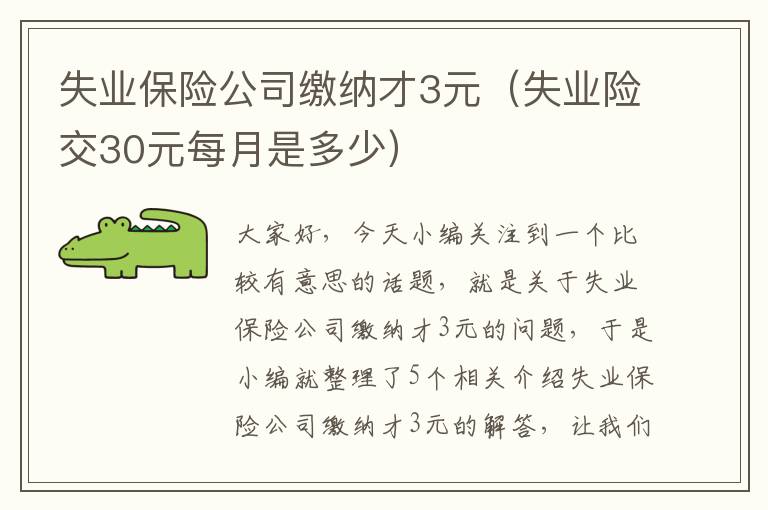 失业保险公司缴纳才3元（失业险交30元每月是多少）