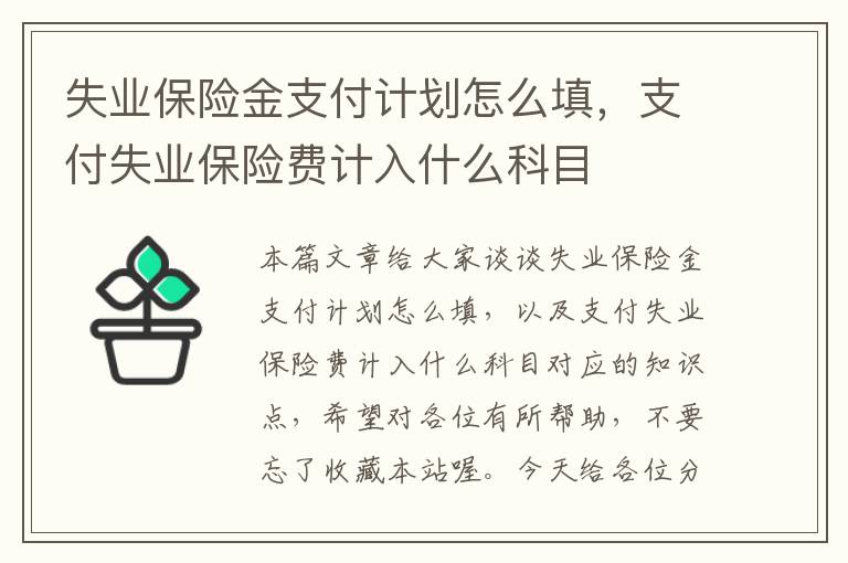 失业保险金支付计划怎么填，支付失业保险费计入什么科目