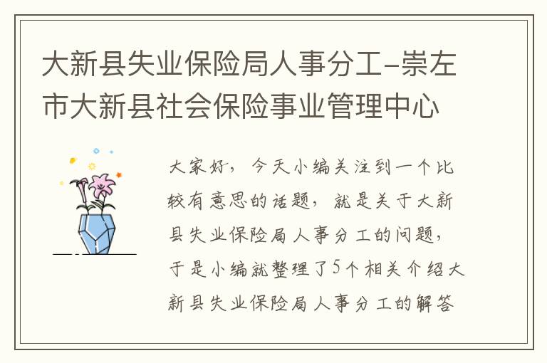 大新县失业保险局人事分工-崇左市大新县社会保险事业管理中心