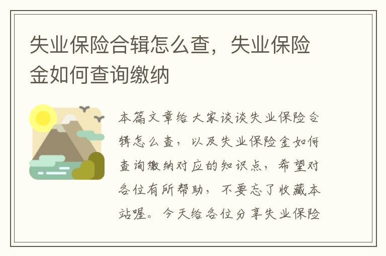 失业保险合辑怎么查，失业保险金如何查询缴纳