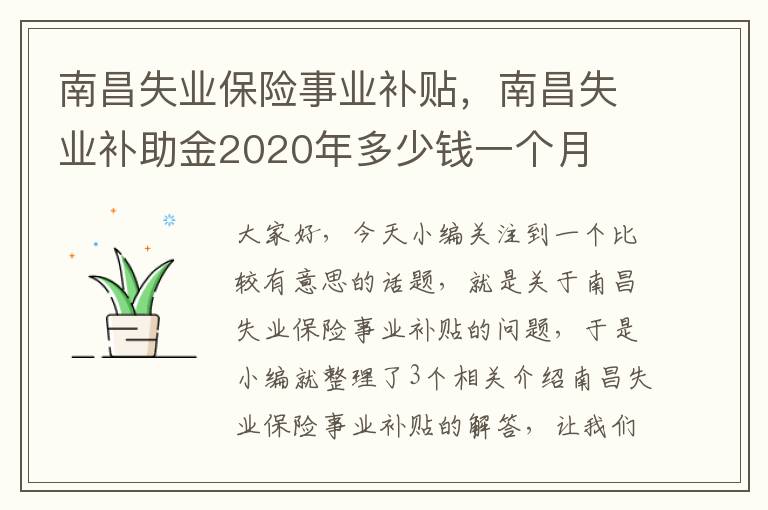 南昌失业保险事业补贴，南昌失业补助金2020年多少钱一个月