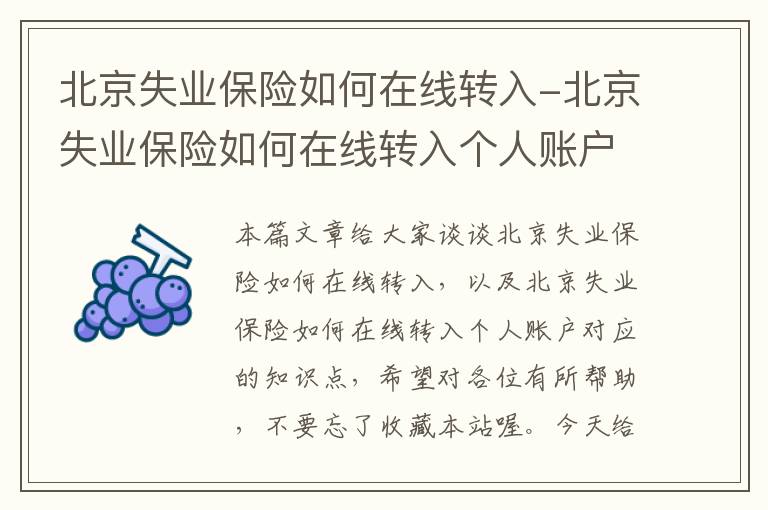 北京失业保险如何在线转入-北京失业保险如何在线转入个人账户