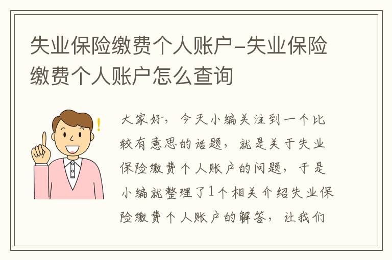 失业保险缴费个人账户-失业保险缴费个人账户怎么查询