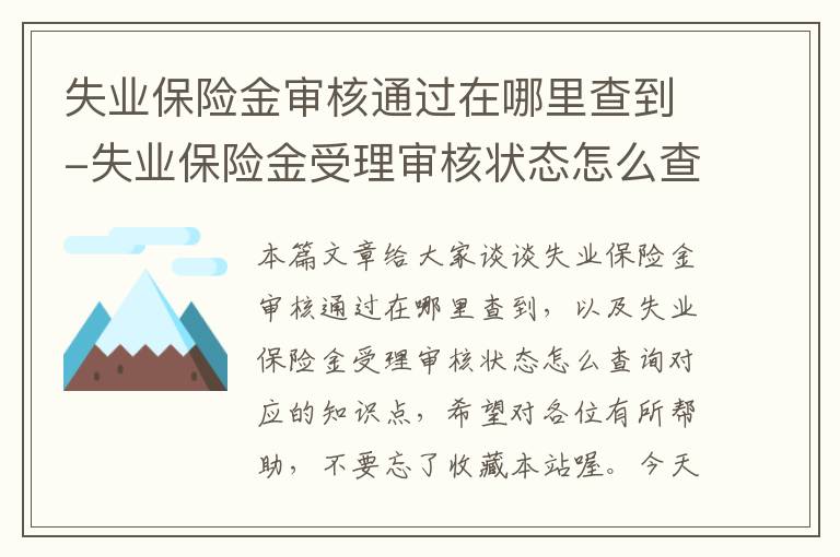 失业保险金审核通过在哪里查到-失业保险金受理审核状态怎么查询