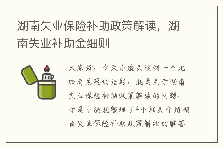 湖南失业保险补助政策解读，湖南失业补助金细则