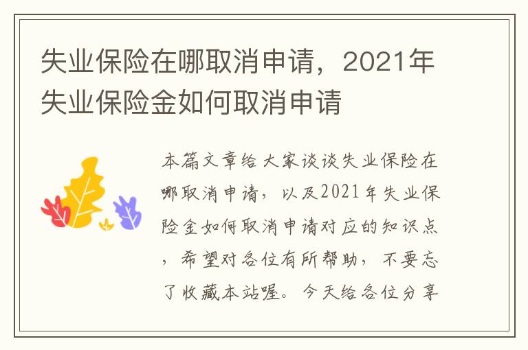 失业保险在哪取消申请，2021年失业保险金如何取消申请