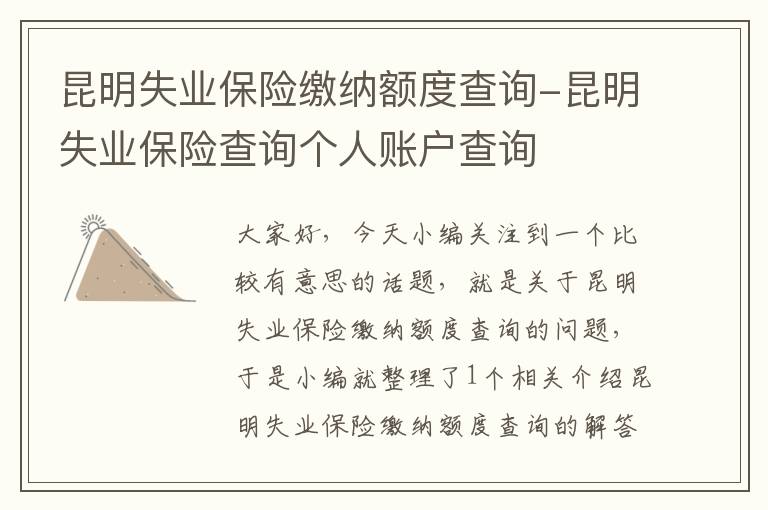 昆明失业保险缴纳额度查询-昆明失业保险查询个人账户查询