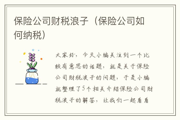 保险公司财税浪子（保险公司如何纳税）