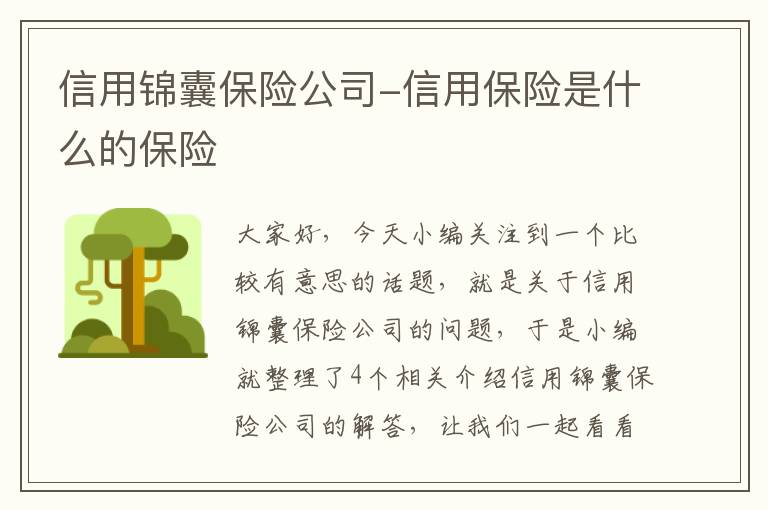 信用锦囊保险公司-信用保险是什么的保险