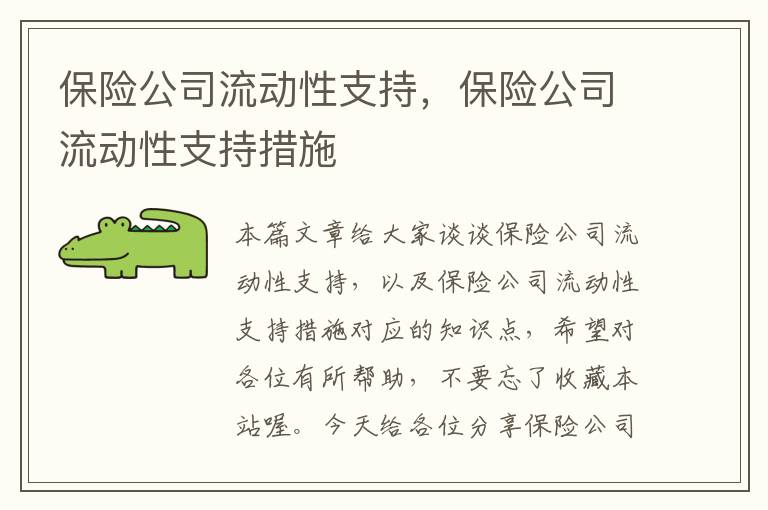 保险公司流动性支持，保险公司流动性支持措施