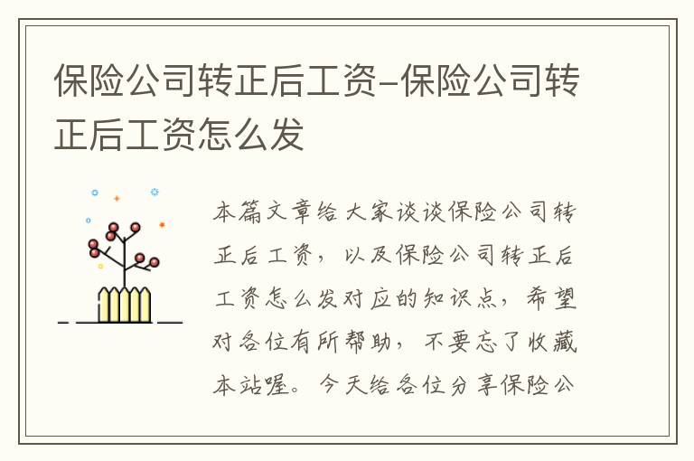 保险公司转正后工资-保险公司转正后工资怎么发