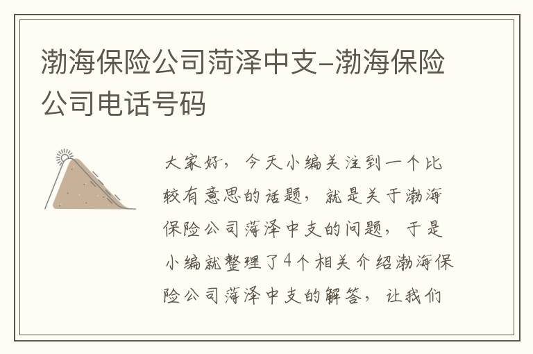 渤海保险公司菏泽中支-渤海保险公司电话号码