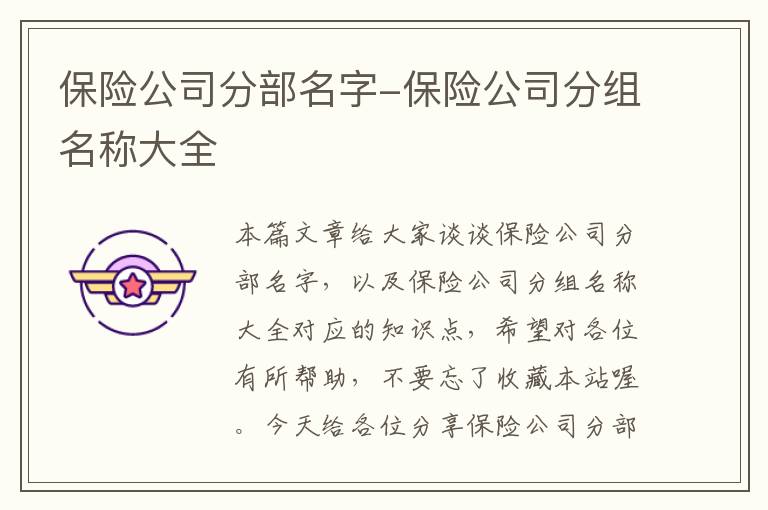 保险公司分部名字-保险公司分组名称大全