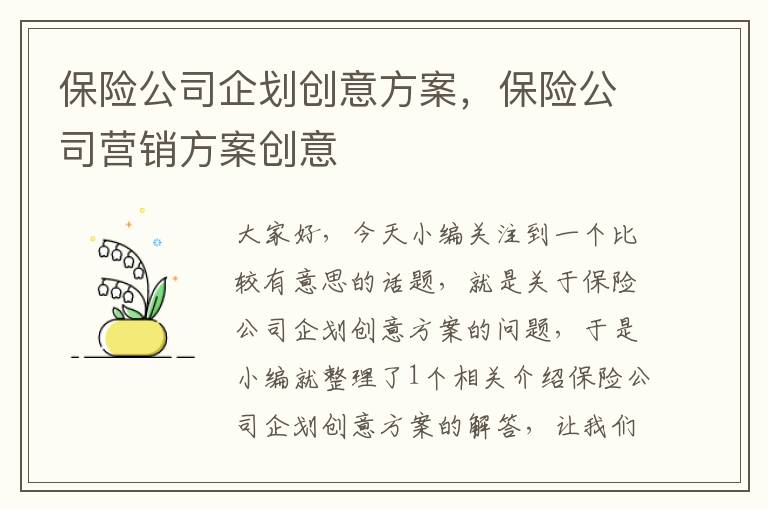 保险公司企划创意方案，保险公司营销方案创意