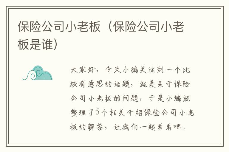 保险公司小老板（保险公司小老板是谁）